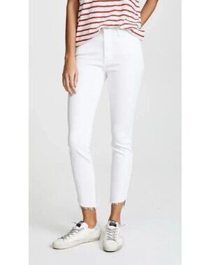 MOTHER The Stunner Zip Ankle Step Fray Jeans In Glass Slipper W26